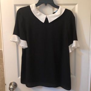 CeCe Black & White Collared Blouse